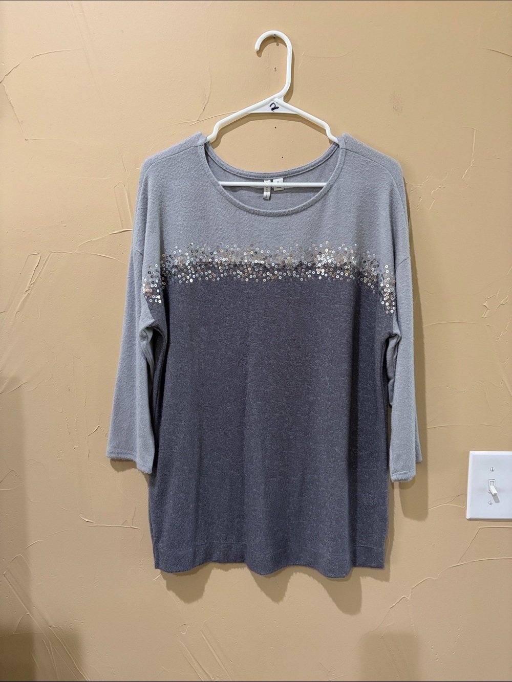Cato Two-Tone Gray Sequin Knit Pullover